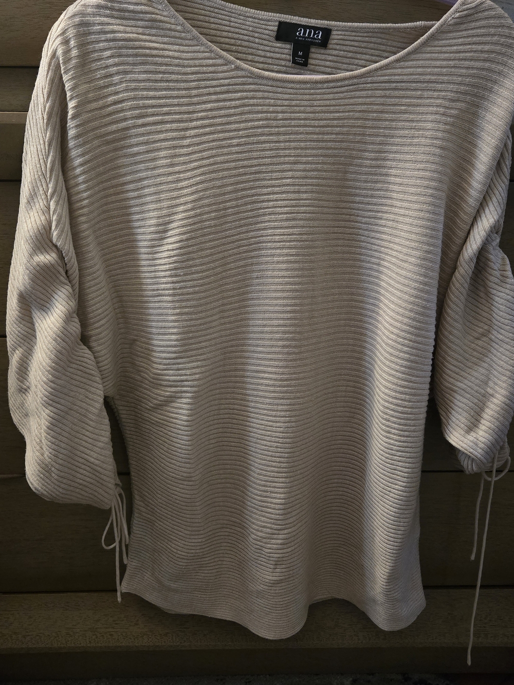 a.n.a Beige Ribbed Scoop Neck Sweater with Tie Sleeves